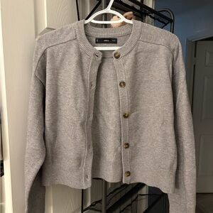 Mango Light Gray Knit Cardigan